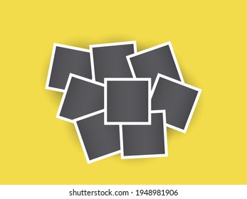 Photo frames are many, retro pile for memory in history, in the album. Template on a yellow background. Vector illustration.