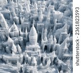 The photo frames a mesmerizing cityscape entirely constructed from ice, with intricate buildings, towers, and structures glistening like diamonds under the winter sun.
Each architectural element, from