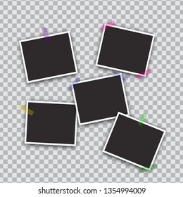 Photo frames mockup design. White border on a transparent background. Vector illustration