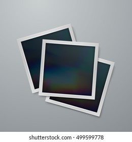 Photo frames mock-up. Vector illustration of Realistic iridescent photo frame on textured paper. Vector mock up