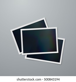 Photo frames mock-up. Vector illustration of Realistic iridescent photo frame on textured paper. Vector mock up