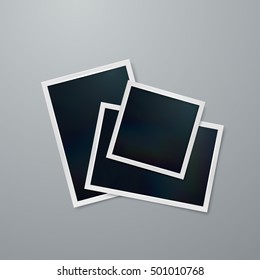 Photo frames mock-up. Vector illustration of Realistic iridescent photo frame on textured paper. Vector mock up