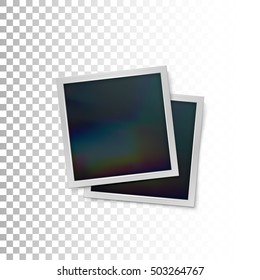 Photo frames mock-up. Vector illustration of Realistic iridescent photo frame on checkered transparent background. Vector mock up