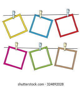 Photo frames on rope doodle sketch, vector.