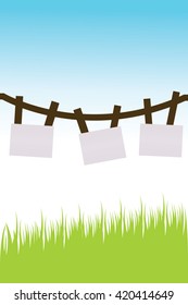 Photo frames on rope doodle sketch, vector