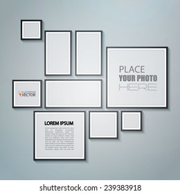 Photo frames on wall. Vector illustration