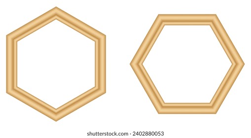 Photo Frames on the wall. wooden hexagon frames.  for picture, painting, poster, lettering or photo gallery. vector illustration isolated on white background.