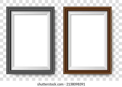 Fotografías sobre un fondo blanco. Marcos verticales vacíos. Exposición del Museo. Marcos fotográficos vectoriales aislados en fondo blanco