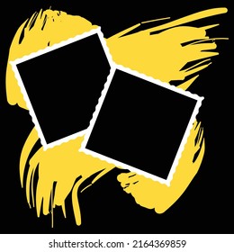 photo frames on the yellow brush stroke with black background.
