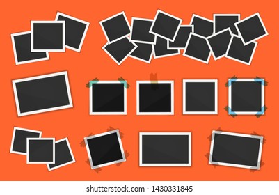 photo frames pack. Square frame template with shadows isolated on orange background. Vector illustration