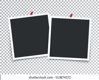 Photo Frames With Pin Isolated Transparent Special Effect. Vector EPS 10