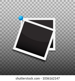 Photo frames pinned with blue pin vector illustration