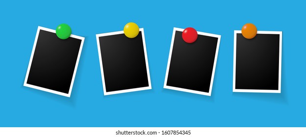 Photo frames pinned with magnet. Realistic vector template