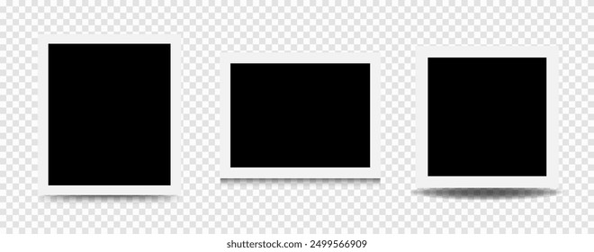 Photo frames realistic. Realistic photo card frame mockup with different shadows. Vector illustration.