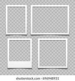 Photo frames with realistic drop shadow vector effect isolated. Image borders with 3d shadows. Empty photo frame template gallery illustration