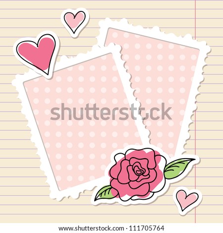 photo frames, rose and hearts of paper