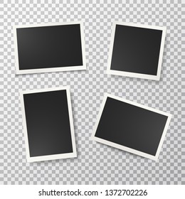 Photo frames set on transparent background. Realistic retro empty photo frames. Vintage style. Mockup design templates. Vector illustration.