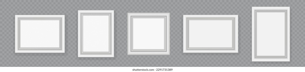 Photo Frames set, realistic white frame vector mockup collection. Empty framing for your design. Template for picture, painting, poster, lettering or photo gallery