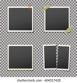 Photo frames with shadow on isolated background, vector template.