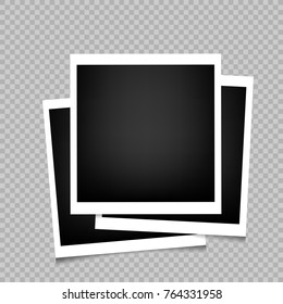 Photo frames with shadow on transparent background. Photograph empty blank template. Retro memory pictures