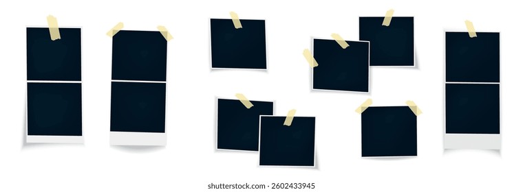 Photo frames with shadow, template background for photography, photo frames collection, vector png on transparent background. Blank photo frame mockup.