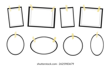 Photo frames with shadow, template background for photography, photo frames collection, vector png on transparent background. Blank photo frame mockup.