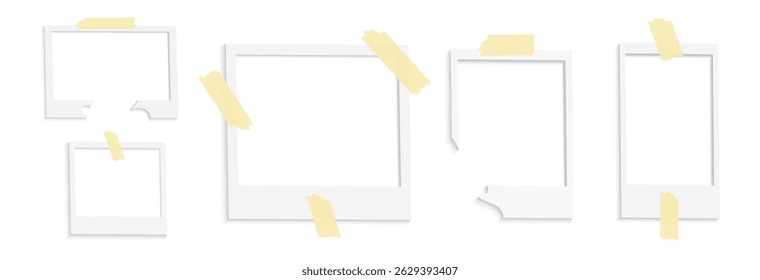 Photo frames with shadow, template background for photography, photo frames collection, vector png on transparent background. Blank photo frame mockup.