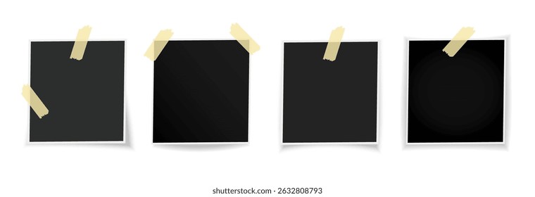 Photo frames with shadow, template background for photography, photo frames collection, vector png on transparent background. Blank photo frame mockup.