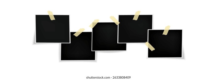 Photo frames with shadow, template background for photography, photo frames collection, vector png on transparent background. Blank photo frame mockup.
