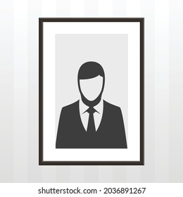 Photo frames with simple picture of men. Framework on vintage wall. Painting art gallery in interior concept. Vector illustration EPS 10.