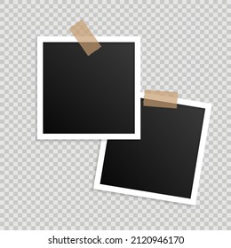 Photo frames with tape on transparent background. - Vector.