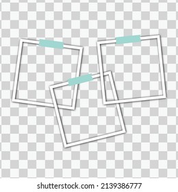 Photo frames with tape on transparent background vector