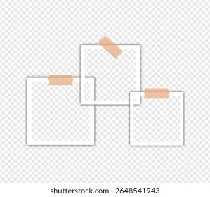 Molduras de fotos com fita em fundo transparente, imagem de instantâneo Digital. Modelo ou maquete para design