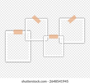 Molduras de fotos com fita em fundo transparente, imagem de instantâneo Digital. Modelo ou maquete para design