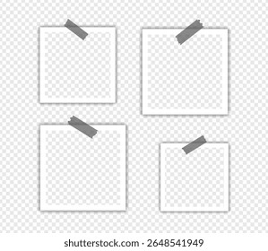 Molduras de fotos com fita em fundo transparente, imagem de instantâneo Digital. Modelo ou maquete para design