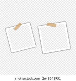 Molduras de fotos com fita em fundo transparente, imagem de instantâneo Digital. Modelo ou maquete para design