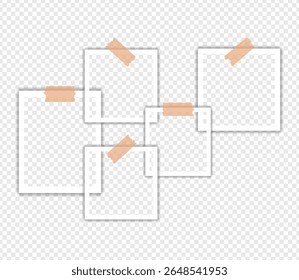Photo frames with tape on transparent background, Digital snapshot image. Template or mockup for design