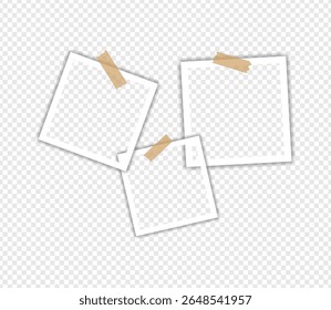 Molduras de fotos com fita em fundo transparente, imagem de instantâneo Digital. Modelo ou maquete para design