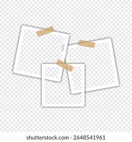 Molduras de fotos com fita em fundo transparente, imagem de instantâneo Digital. Modelo ou maquete para design