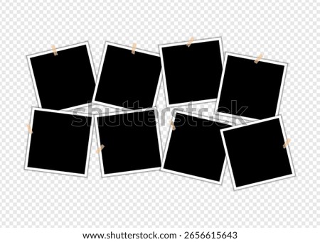 Photo frames with tape on transparent background