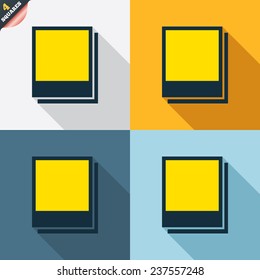 Photo frames template sign icon. Empty photography symbol. Four squares. Colored Flat design buttons. Vector