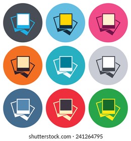 Photo frames template sign icon. Empty photography symbol. Colored round buttons. Flat design circle icons set. Vector