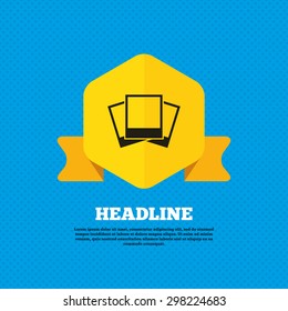 Photo frames template sign icon. Empty photography symbol. Yellow label tag. Circles seamless pattern on back. Vector