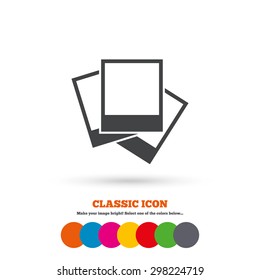 Photo frames template sign icon. Empty photography symbol. Classic flat icon. Colored circles. Vector