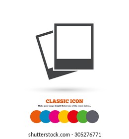 Photo frames template sign icon. Empty photography symbol. Classic flat icon. Colored circles. Vector