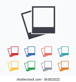Photo frames template sign icon. Empty photography symbol. Colored flat icons on white background.