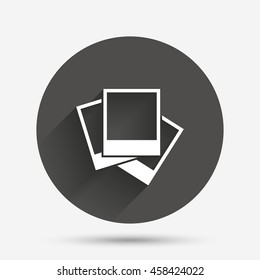 Photo frames template sign icon. Empty photography symbol. Circle flat button with shadow. Vector