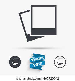Photo frames template sign icon. Empty photography symbol. Flat icons. Buttons with icons. Thank you ribbon. Vector