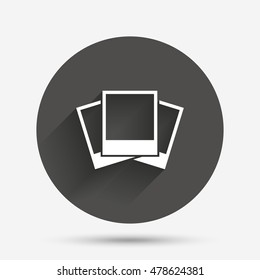 Photo frames template sign icon. Empty photography symbol. Circle flat button with shadow. Vector