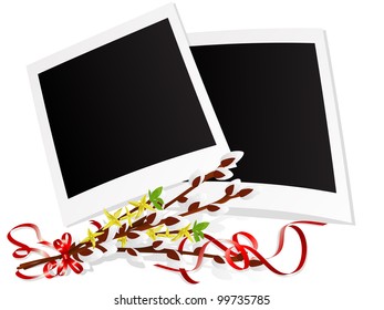Photo frames with twigs of pussy willows